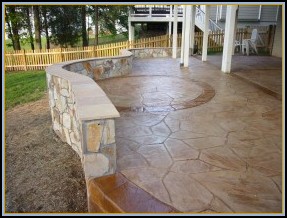 Stamped Flagstone Patio with Wall