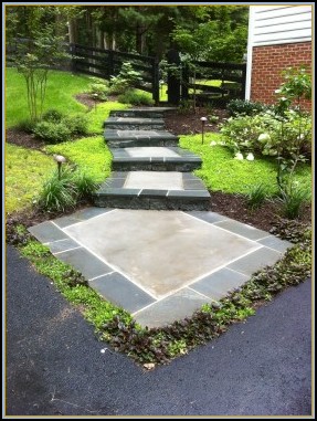 Stamped Concrete Random Stone Walkway with Acid Stain