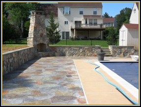 Stamped Flagstone Pool Patio with Acid Staining